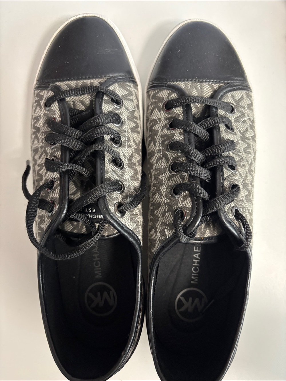 Michael Kors Logo Canvas Lace-Up Sneakers with Black Accents